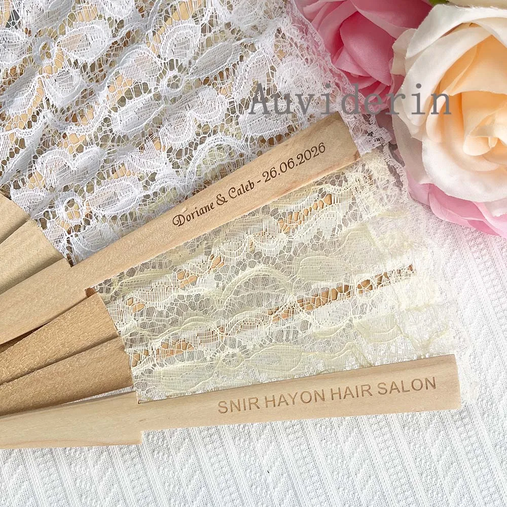 10/30pcs Exquisite Lace Wooden Folding Hand Fans Personalize Engrave Text Logo on Wood for Dancing & Wedding Party Home Decor