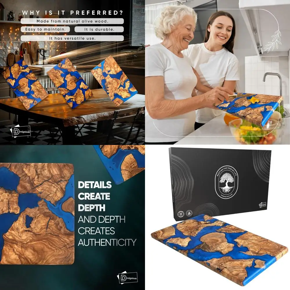Elegante tabla de queso y charcutería de resina de madera de olivo: exquisita decoración de cocina y regalo de inauguración de la casa