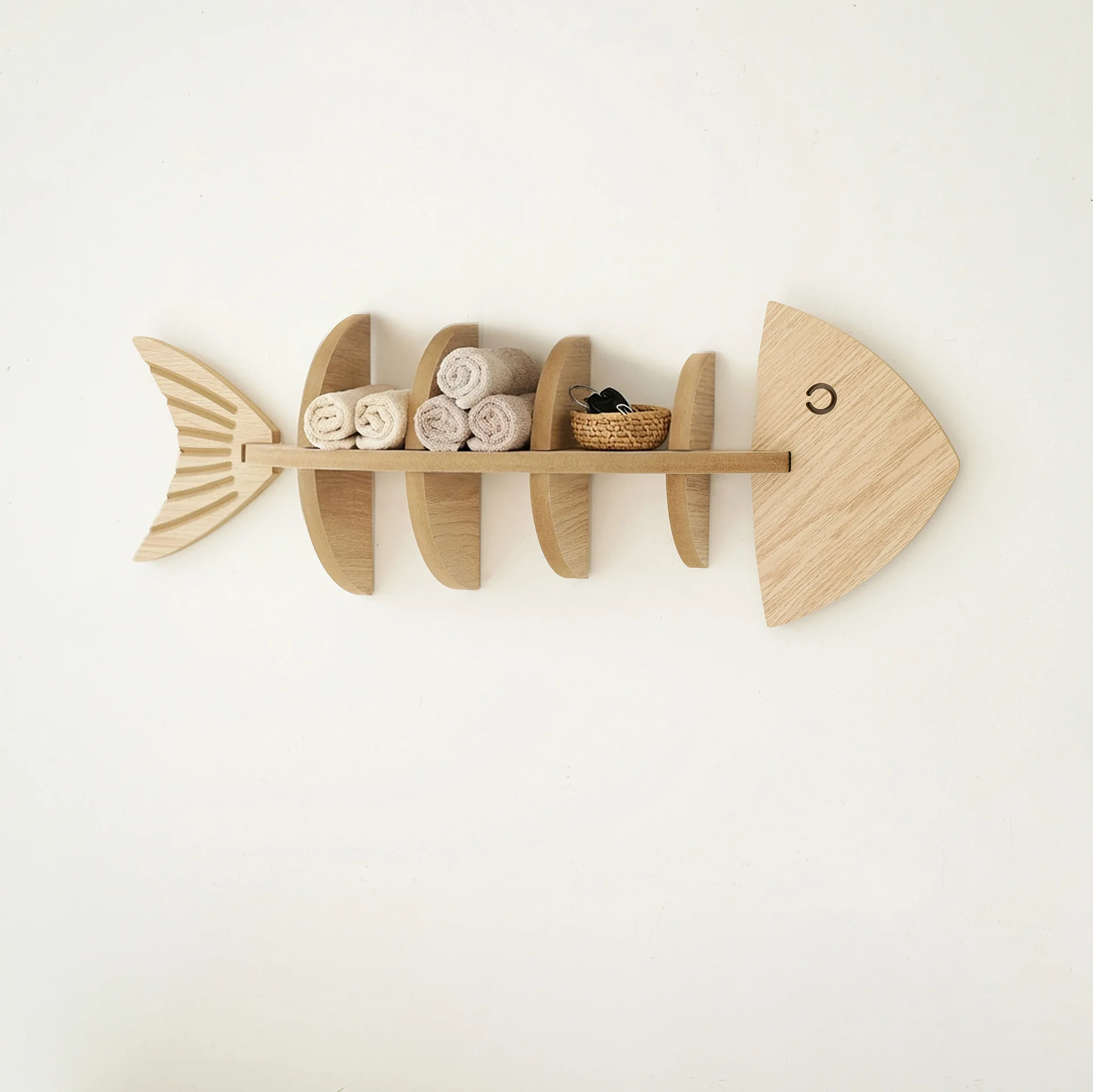 HYS wooden baffle wall-mounted fish bone rack, every year there are fish ornaments decorated with retro style indoor sundries
