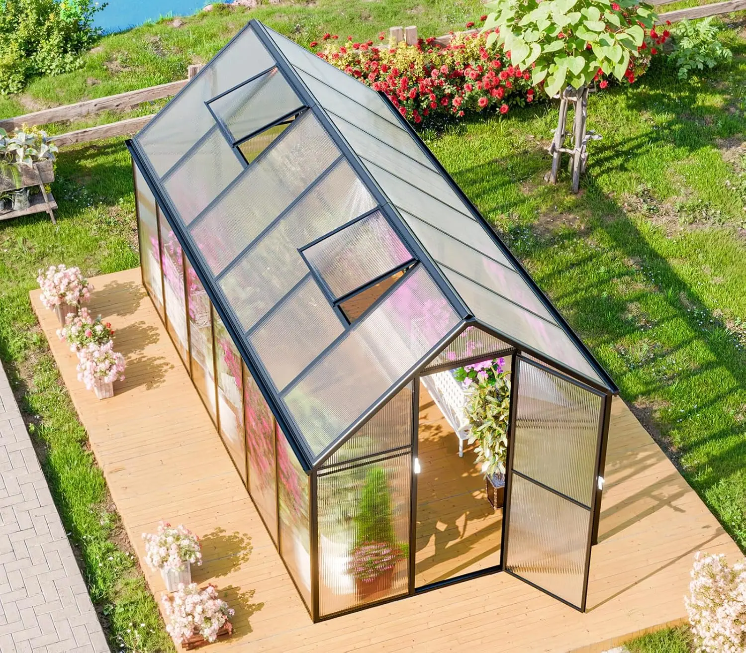 12X6 Ft Polycarbonate Greenhouse, Greenhouses For Outdoors, Green House Kit, Walk In Green Houses For Backyard Outside Garden,