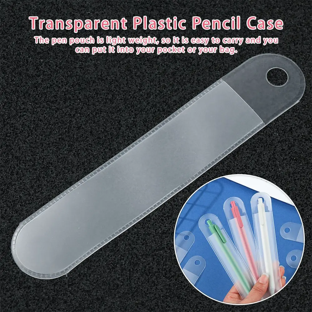 

5PCS Business Affairs Round Frosted Translucent Pen Pouch Plastic Pencil Bag