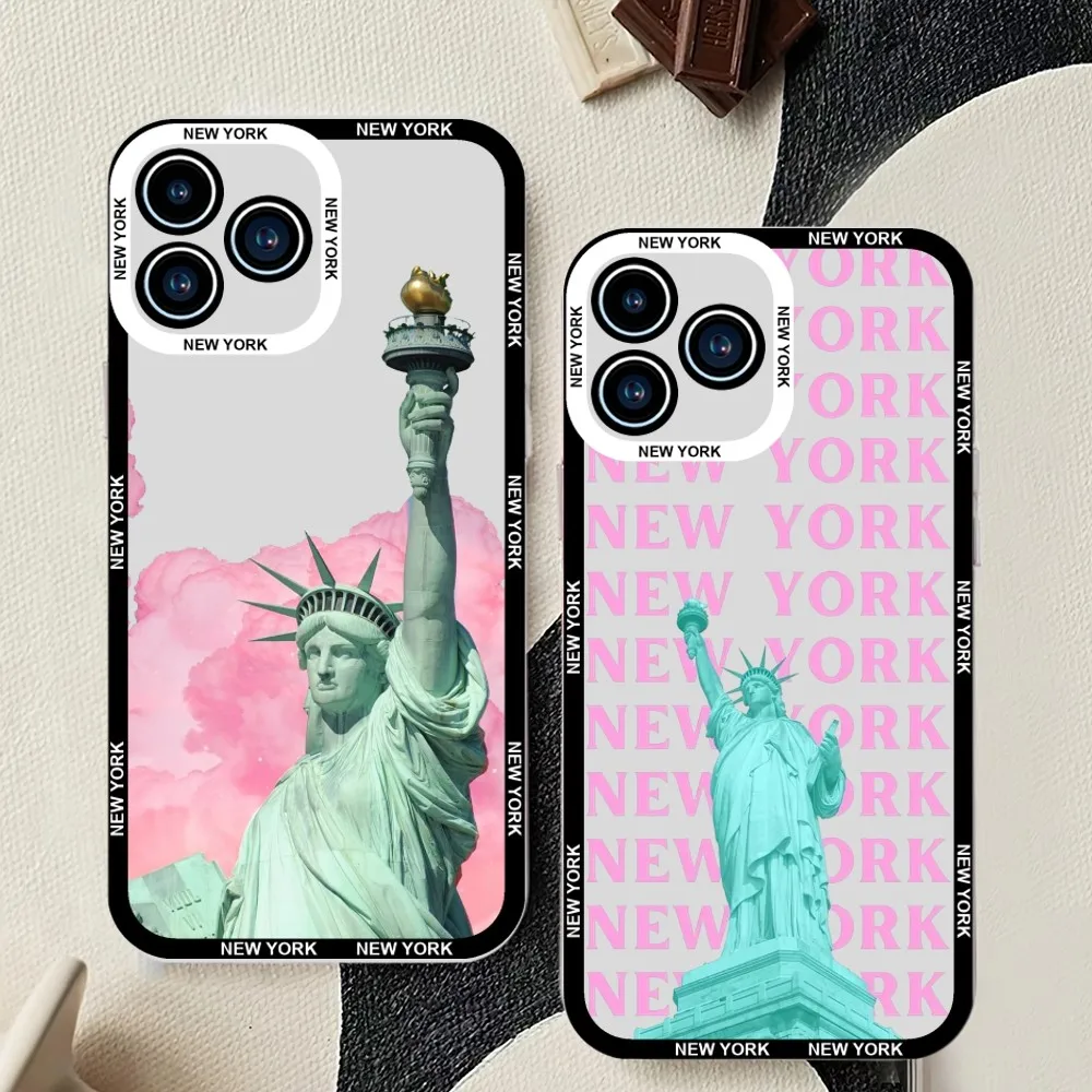 Statue of Liberty Phone Case For iPhone 11 12 Mini 13 14 15Pro Max Transparent Shell