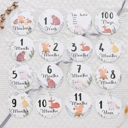 Baby Paper Monthly Memorial Milestone Cards Forest Animal Engraved Age Photography Accessories for Newborn Birthing Gift Set