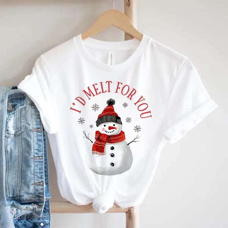 Ducks Christmas T-Shirt Women's Holiday Graphic Tee Cute Animals Top Short Sleeve Festive Party Women's Round Neck T-Shirt
