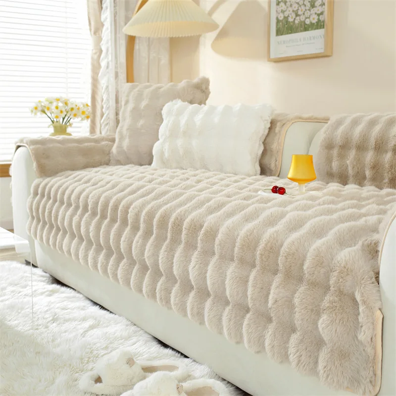 

Rabbit Plush Sofa Cushion Thick Warm Non Slip Seat Pad Solid Color Dining Chair Cushion Customizable Home Decor for Winter Homes