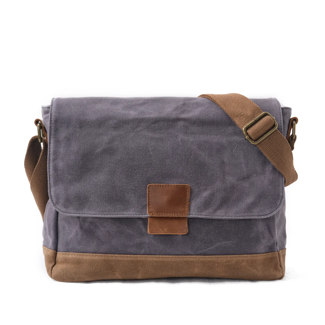 Mens Waxed Canvas Crossbody Bag Waterproof Top Grain Leather Shoulder Messenger Bag Casual Commuter Work Daily Use Vintage