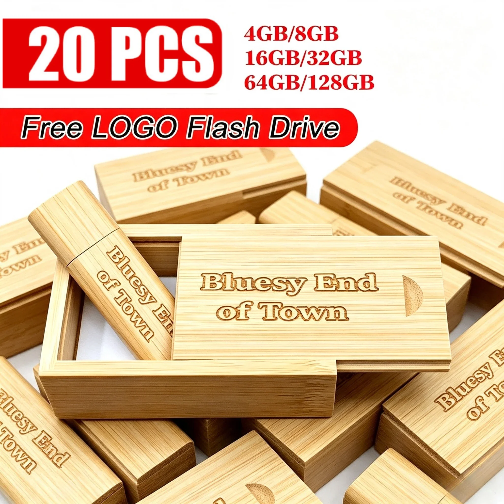 20PCS USB Flash Drive 128GB Box Pen Drives 64GB Free Custom LOGO Memory Stick 32GB Wedding Gifts External Storage 16GB