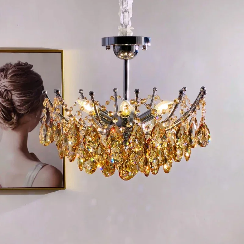 

2025 New crystal ceiling pendant lamp, light luxury villa chandelier, lustre Dimmable, LED Home interior lighting lamp