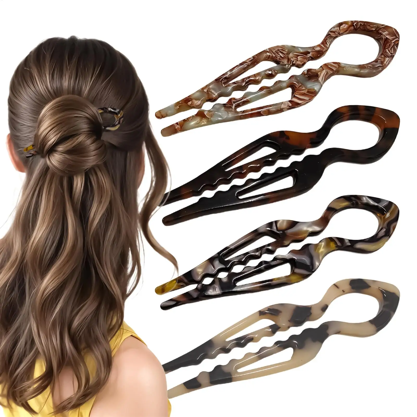 4Pcs U Shaped Hair Stick Vintage French Hair Pin Women Acetate Hair Accessories Diy Retro Hairstyle Tool New Hair Clips