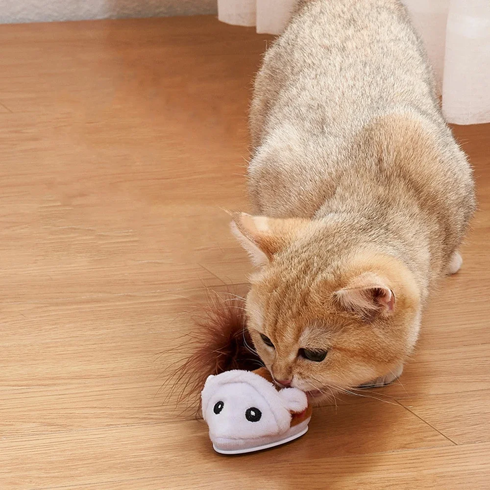 Smart Cat Toy Interactive Running Mouse Cat Teaser Feather Toys Electric Random Moving Simulation Mice Kitten Squeak Plush Toys