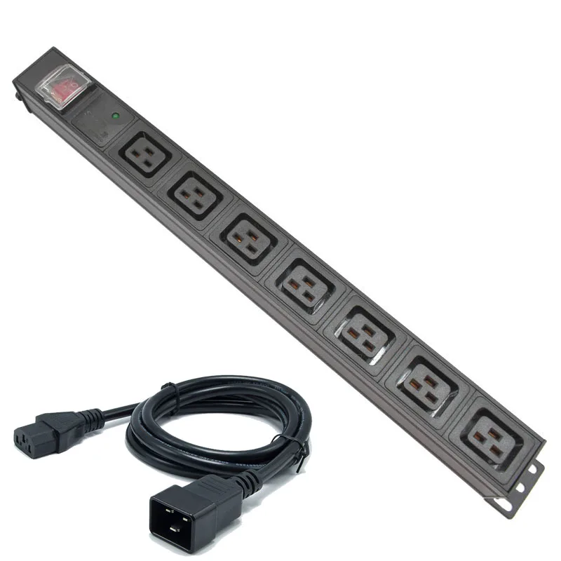 

PDU Power Strip C19 Socket Distribution Cabinet 7 AC Socket Break Switch Aluminum alloy shell C14 Interface surge protection