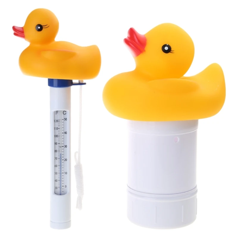 

Y1UB Cartoon Duck Floating Pool Dispenser Thermometer Pools Stain Sweeping