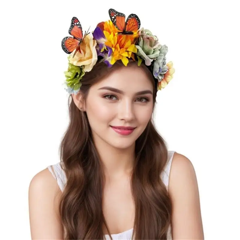 

652F Фестивальная повязка для волос с бабочкой и цветком, повязка на голову «День мертвых», поставка праздничного реквизита