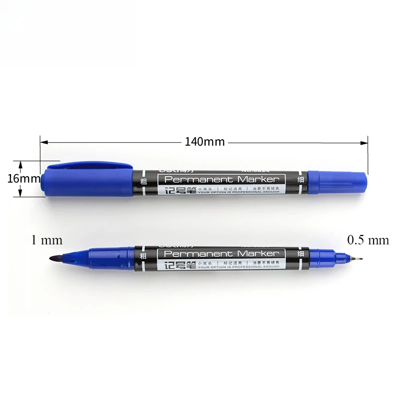 1/2/3pcs  6824 Permanent Markers Dual Tip Pen 0.5mm/1mm Black Blue Red Water Proof Fast Dry Double Sided Permanent  Marker
