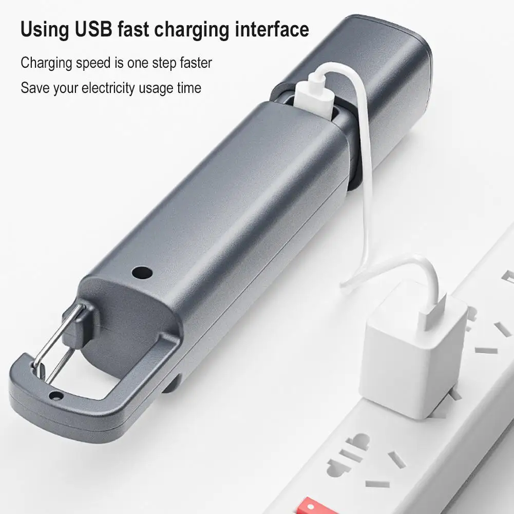 Lampu Senter ABS Pencahayaan Kuat Pengisian Daya USB Portabel Senter EDC Luar Ruangan Lampu Gantung Berkemah Fokus Teleskopik Lampu Samping COB