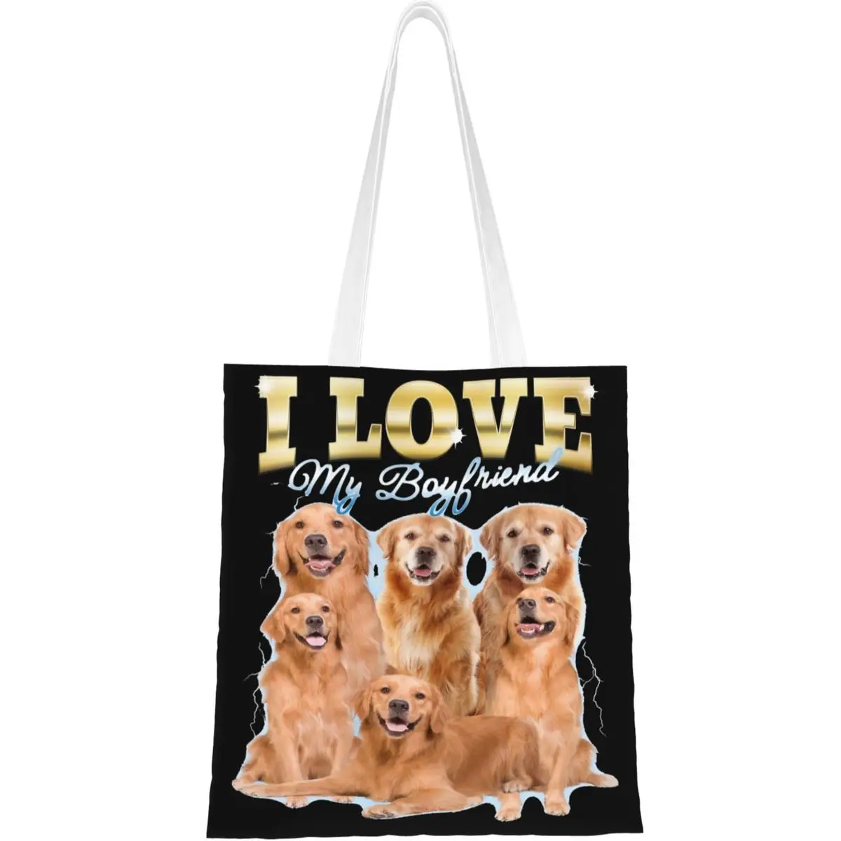 Golden Retriever-Bolso de mano con estampado para mujer, bolsa de hombro con estampado de "I Love My Boyfriend", para estudiantes