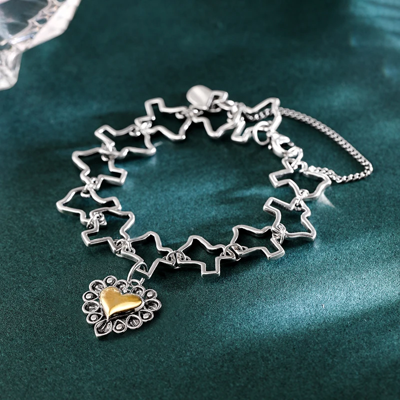 

Genuine 925 sterling silver Texas Charm Bracelet paired with Bronze Heart Pendant