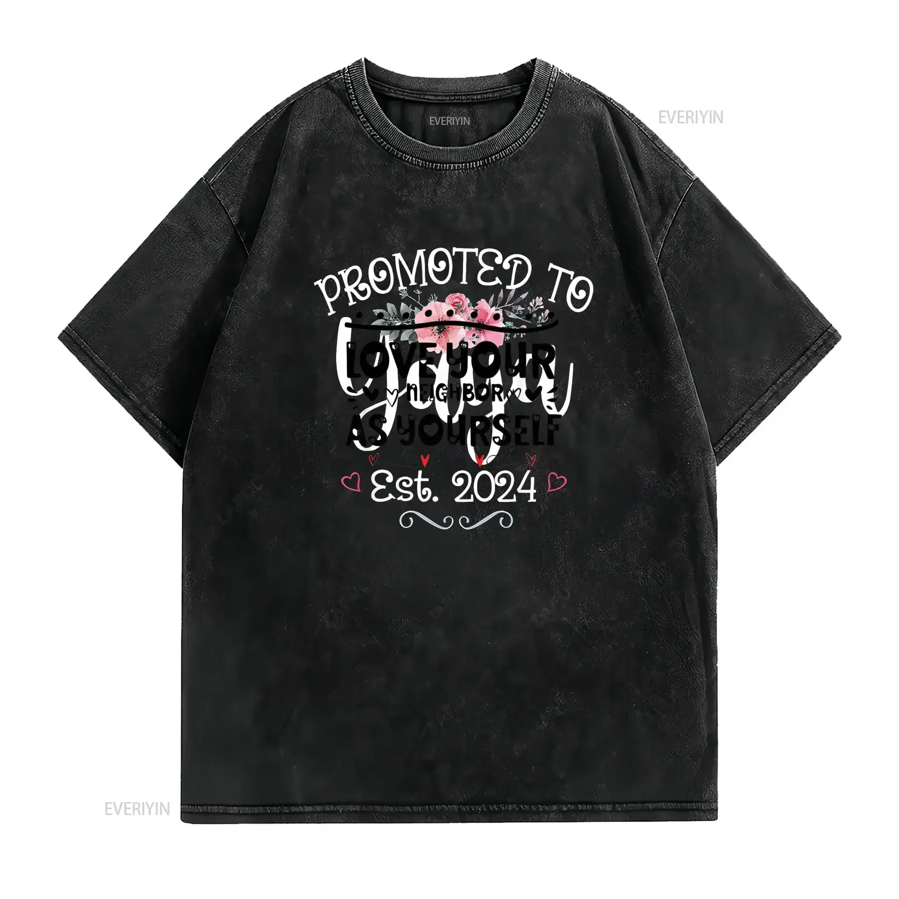 تمت ترقيته إلى Yaya 2024 عيد الأم قريبا تكون أمي الحمل تي شيرت أسود عتيق مغسول أنيق ممتد موضة قابلة للتنفس #2