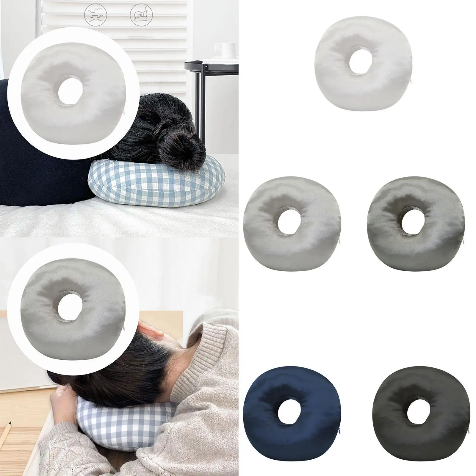 หมอนเจาะหูฝาครอบแบบถอดได้แบบนุ่มพร้อมซิปยามป้องกันหมอนนอนด้านข้างระบายอากาศรูปตัว O พร้อมรูหู