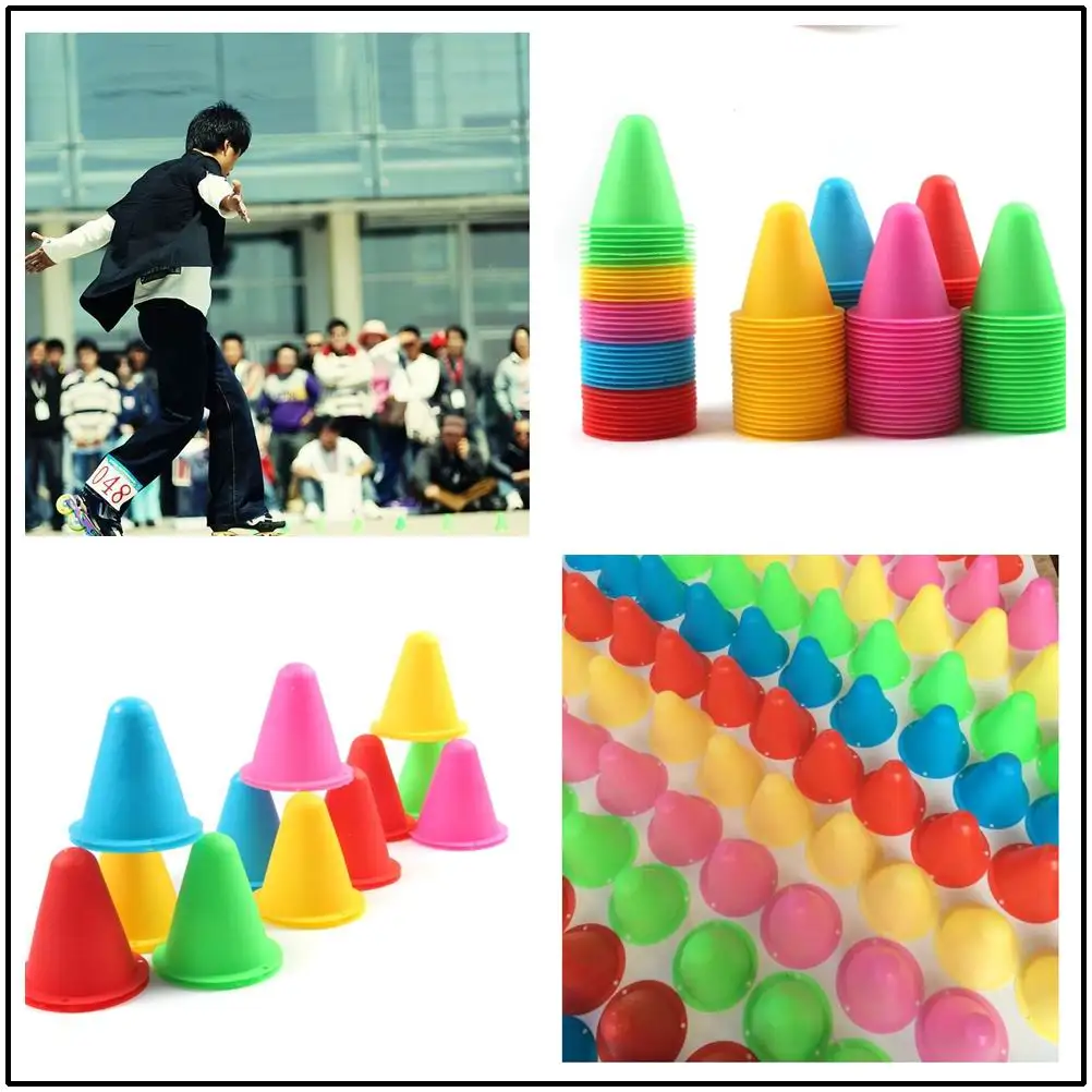 10pcs/lot Colorful Skate Pile Cup Windproof Roller Skating Cone Agility Training Marker Slalom Skateboard Marking Cones