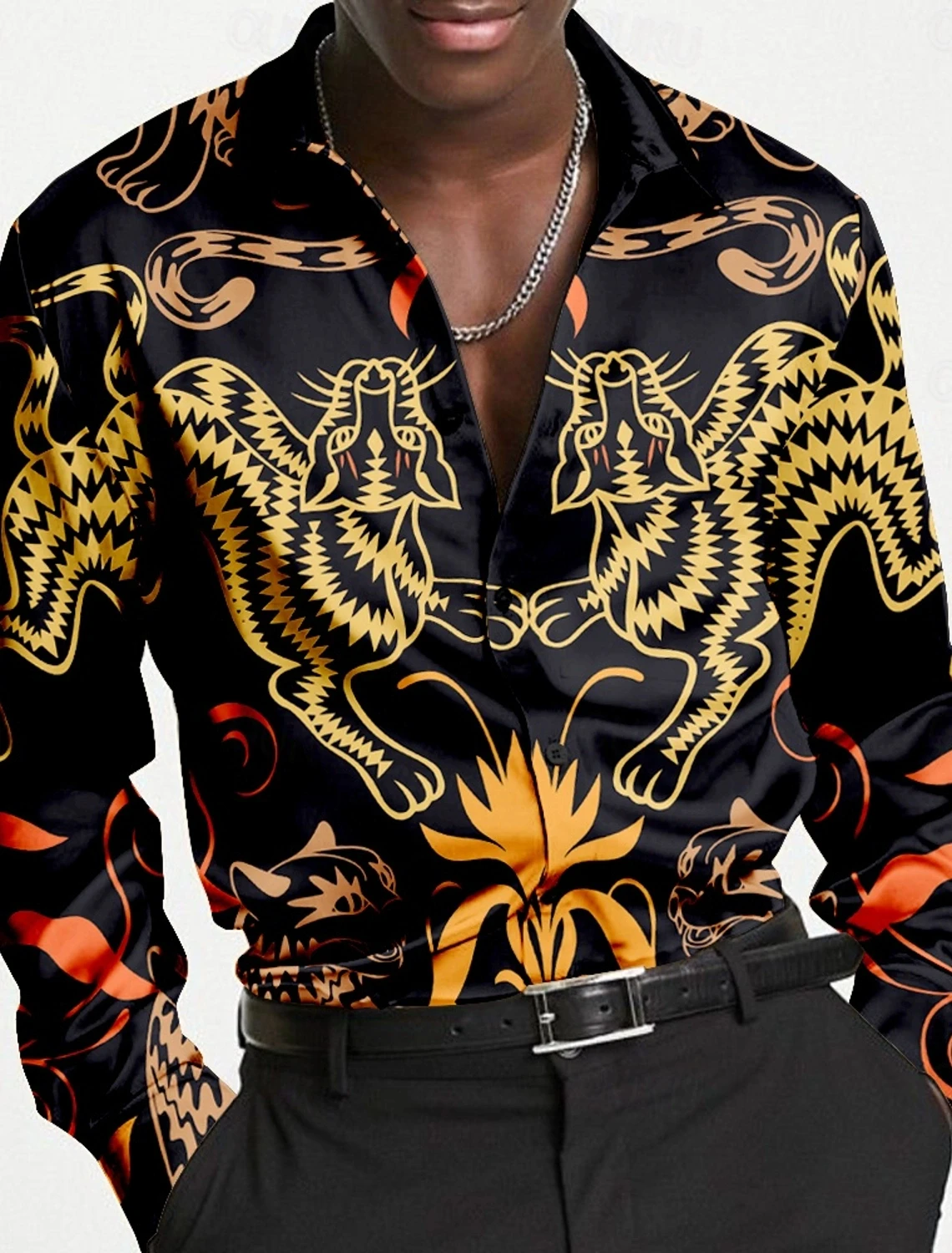 

Мужская рубашка с изображением тигра, рубашка на пуговицах с длинным рукавом, деловая повседневная рубашка для вечеринки, повседневного отдыха, осень-зима, весна-лето с лацканами