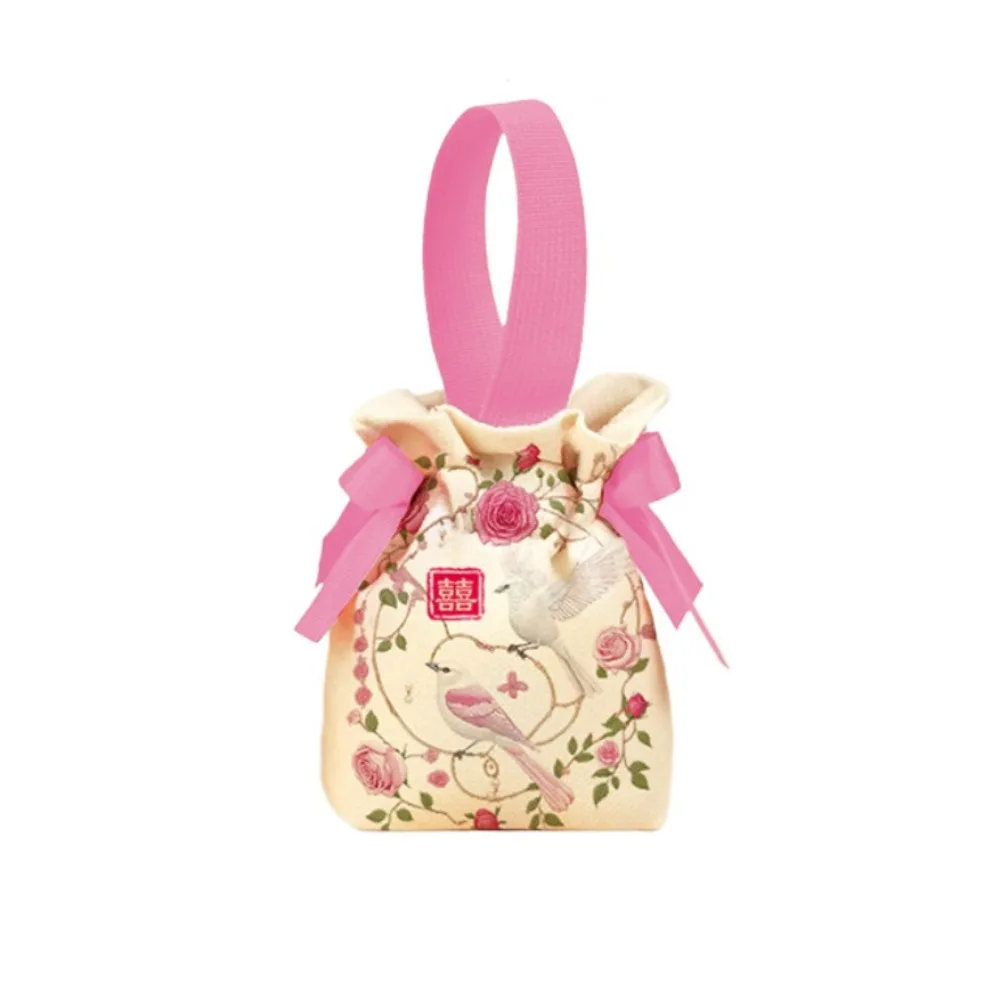 

Sweet Canvas Wedding Candy Bag Drawstring Spring Festival Chinese Style Handbag Flower Bowknot Small Wrist Bag Wedding