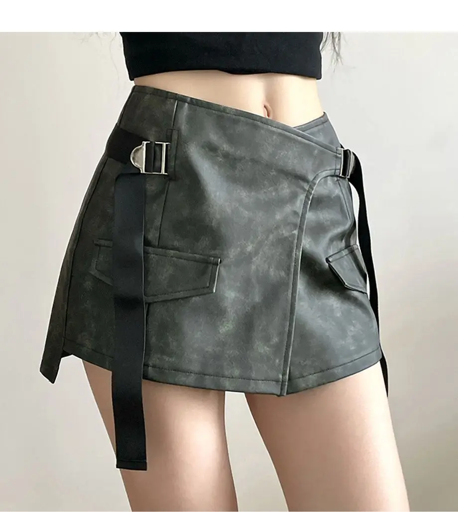 Skirt Workwear Irregular Hot Girl 2024 Summer New High Waist Leather Hip Skirt Trendy A-Line Short Skirt