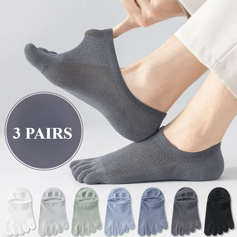 3 Pairs Summer Mesh Toe Socks Men High Quality Cotton Thin No-show Socks Invisible Man Five Finger Socks