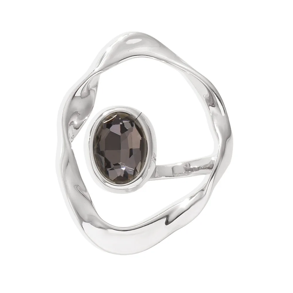 

Waterproof Grey Rhinestone Big Open Ring Golden Silver Charm Finger Geometric Twist Ring Simple Hyperbole Women's Ring Party