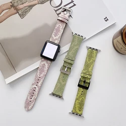 Thin Vintage Print Leather Strap For Apple Watch Band 44mm 40mm 45mm 41mm 42mm 38mm Senior Bands For Iwatch 9 8 7 6 SE Ultra 5 4