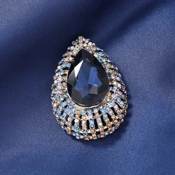 Fashion Women Men Shining Waterdrop Crystal Brooch Badges Elegant High-end Party Banquet Clothing Suit Pin