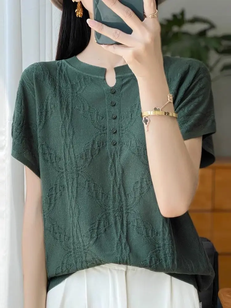 

Новая летняя женская утягивающая футболка из модного ледяного шелка ort Sve с v-образным вырезом и лентой, корейский прямой крой, чистый цвет