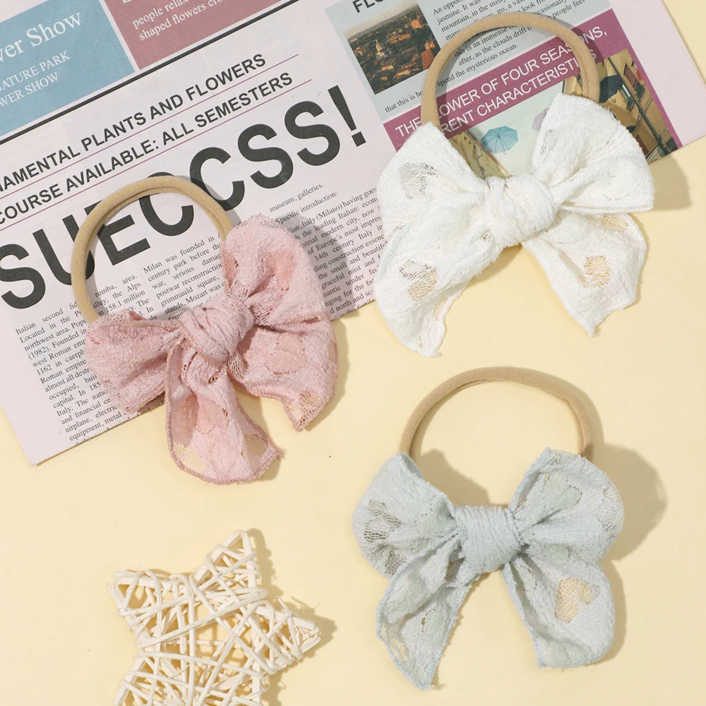 New Cute Elastic Lace Bows Headband for Baby Girl Nylon Solid Color Hair Bands for Newborn Girl Children Baby Hair Accessories