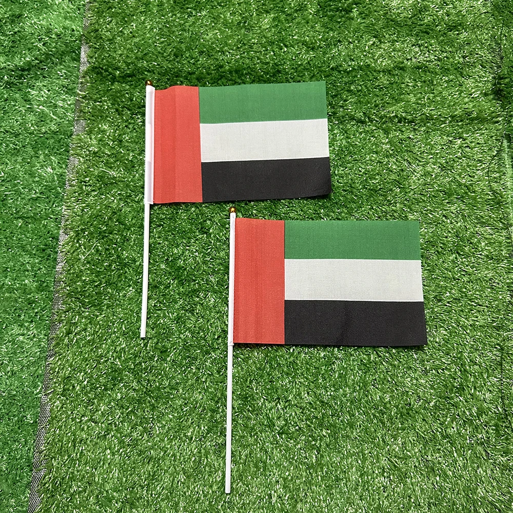 SKY FLAG 50/100pcs 21*14cm The United Arab Emirates Hand Waving Flags With plastic pole For Sports Activity Home Decor