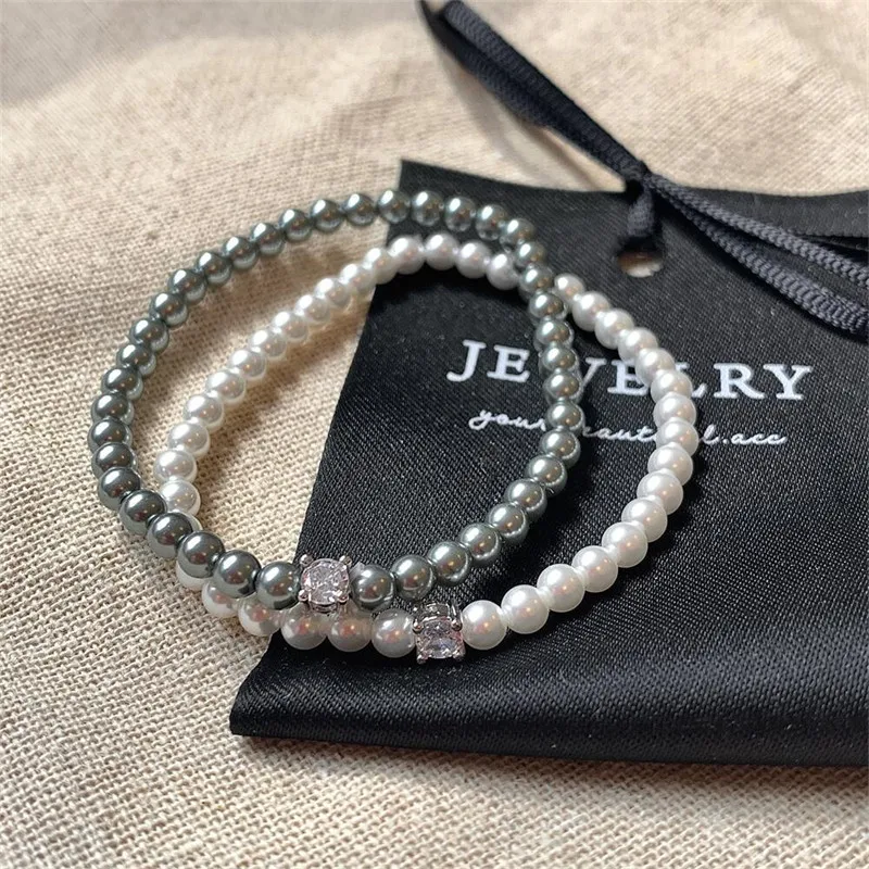 French Retro Single Zircon Pearl Bracelet for Women Simple Handmade Beaded New Elegant Luxury Jewelry Birthday Gifts for Female