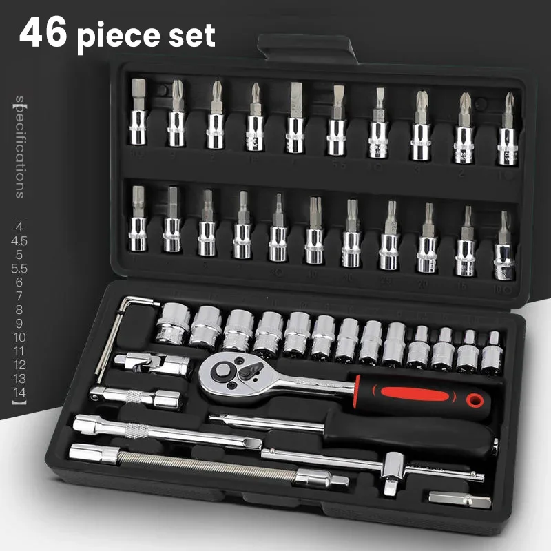 46 Pieces 1/4 Inch Drive Socket Ratchet Wrench Set, With Bit Socket Set, Metric And Extension Bar For Auto Repairing