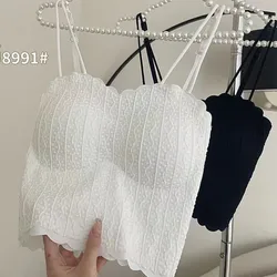 Lace Tank Top Off Shoulder Spaghetti Strap Sleeveless Solid Color Camis for Women with Chest Pad Beauty Back Crop Top Women