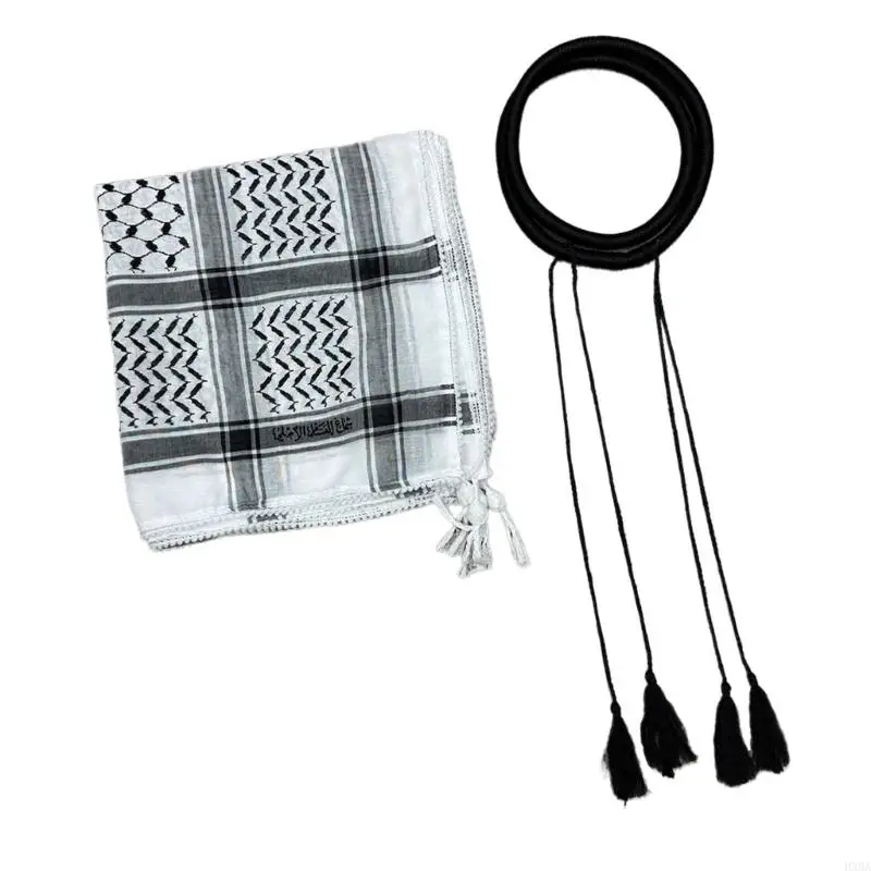 

HXBA Men's Arab Shemagh Scarf Breathable Ethnic Headwear Jacquard Keffiyeh Scarf for Cultural Event and Traditional Occasion