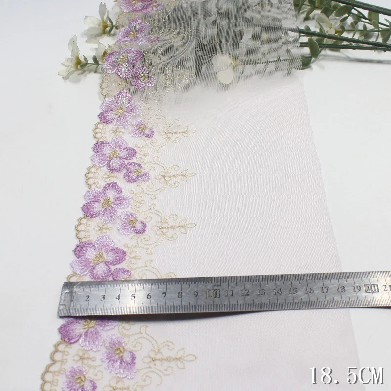 29Yards Floral Purple Embroidered Lace Trim Lingerie DIY Crafts Sewing Supplies Dress Decoration 18.5cm Wide