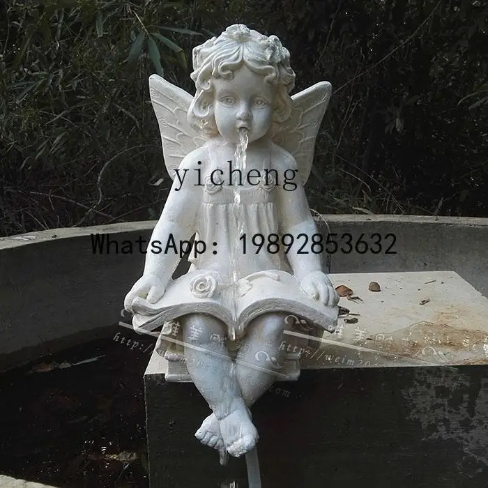 Skulptur Figur Ornament Haushof Fischteich Landschaft Dekoration kleiner Engel spuckender Wasserbrunnen