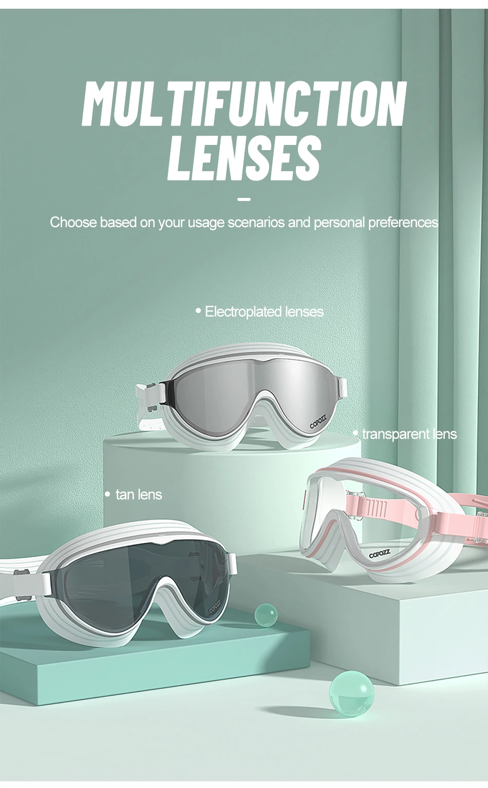 COPOZZ Neue Schwimmbrille für Erwachsene mit großem Rahmen, professionelle Beschichtung, langlebig, Anti-Beschlag-Komfortbrille, Schwimmbrille für Männer und Frauen – Detail 6