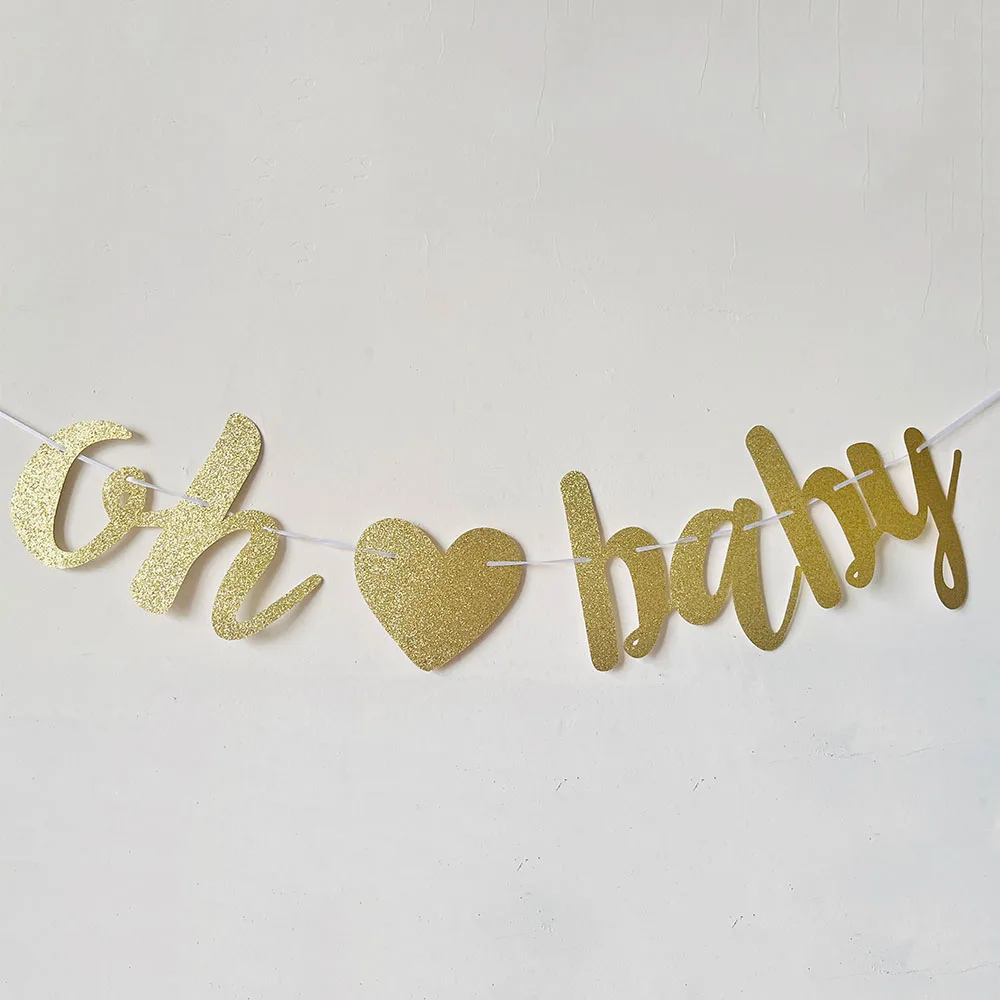 Oh Baby Gold Glitter Baby Shower Banner Sign with Heart for baby shower pregnancy announcement gender reveal party decorations