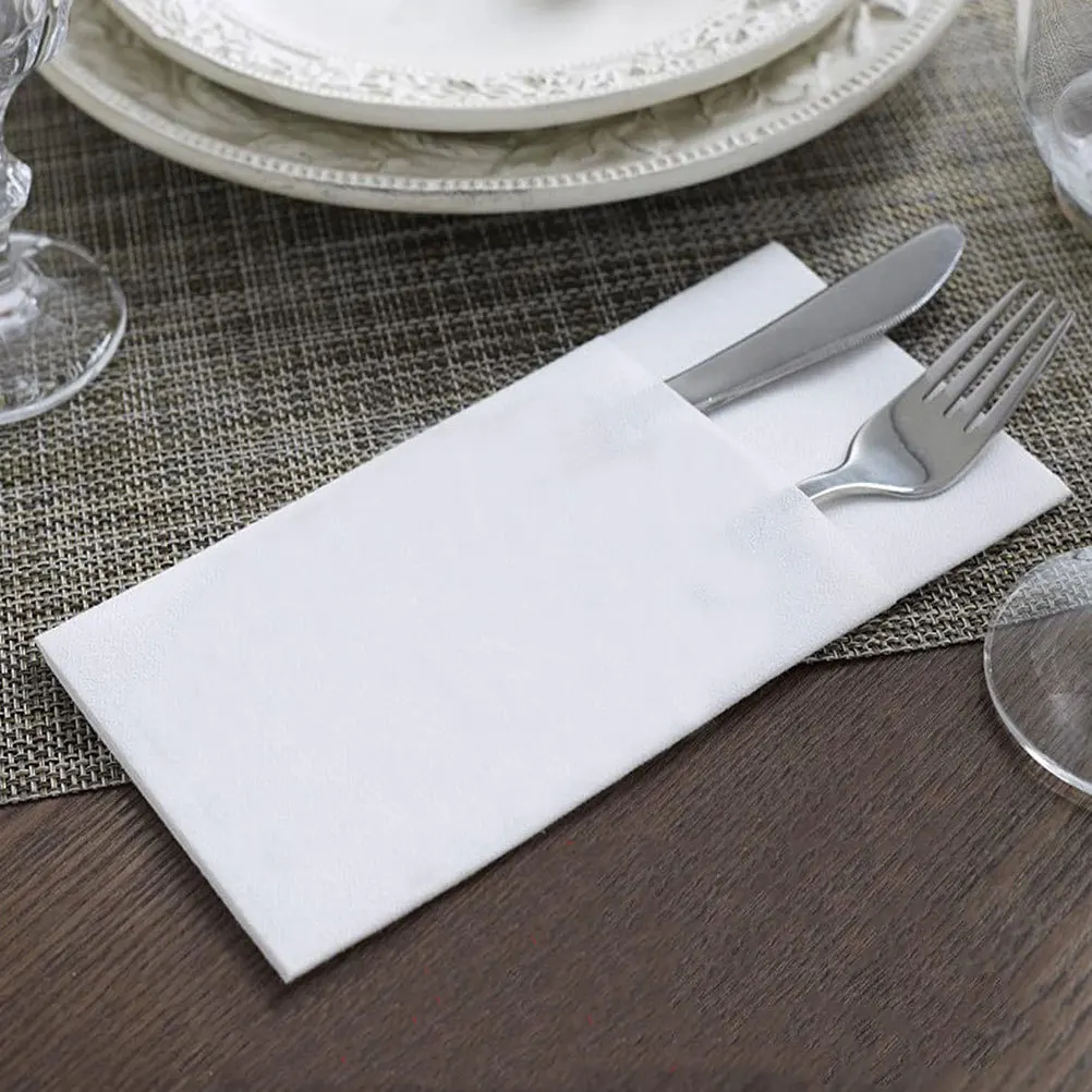 

50pcs Disposable Paper Napkins With Pocket Thickened Virgin Wood Pulp White Guest Towels For Wedding Party Restaurant Family