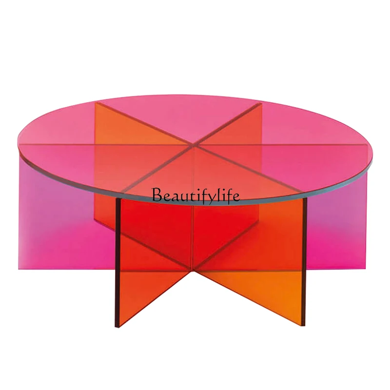 

Nordic round coffee table household living room transparent acrylic modern splicing contrasting color round table combination