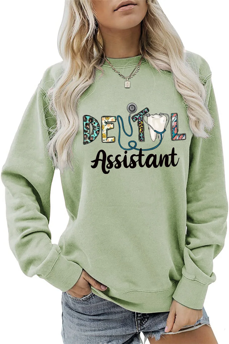 Autumn round neck T-shirt hoodie Assistant letter printing loose new long-sleeved ladies blouse with casual pullover