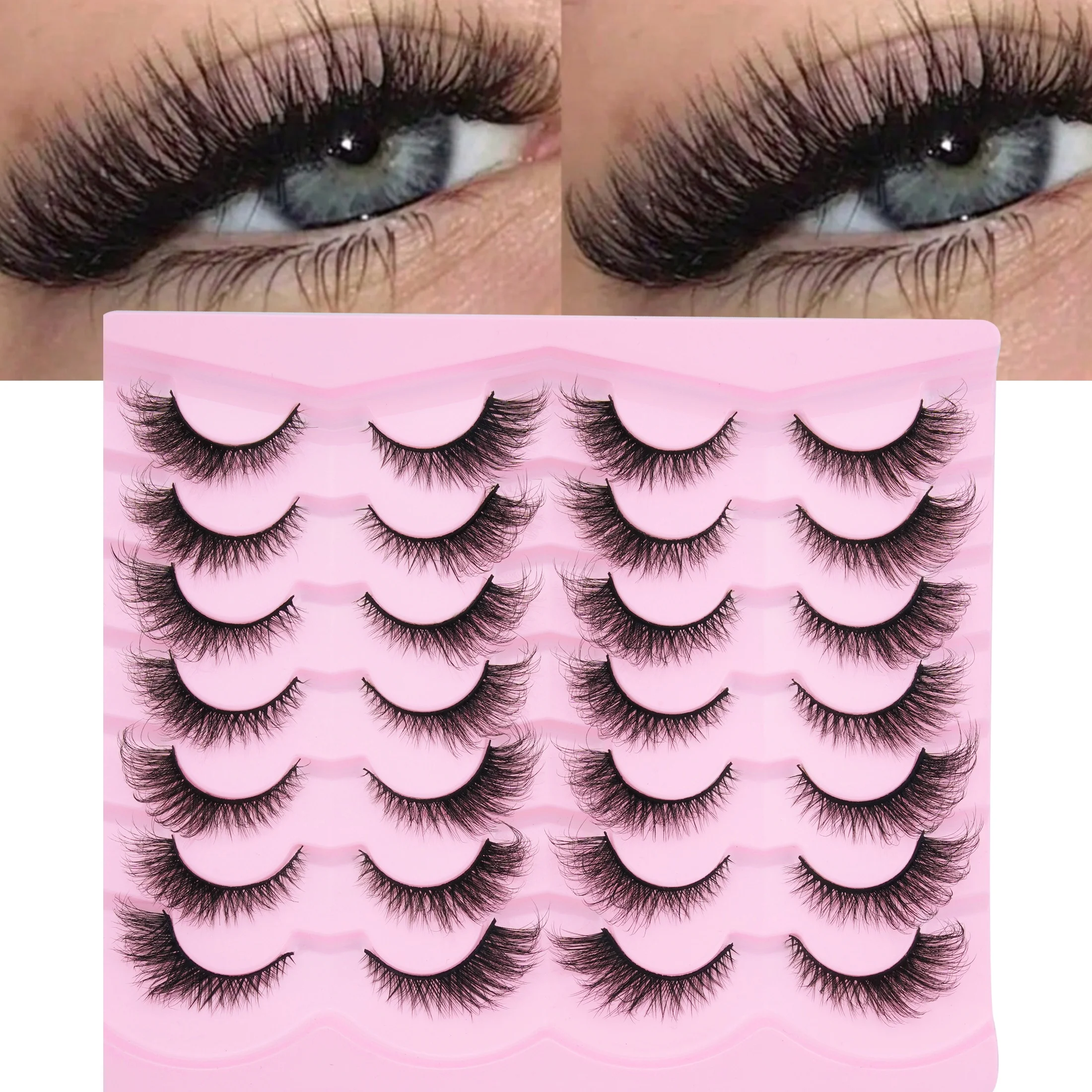 14 Pairs Fluffy Wispy False Eyelashes 3D Faux Mink Strip Lashes Dramatic Voluminous Soft Reusable Eye Makeup Lashes