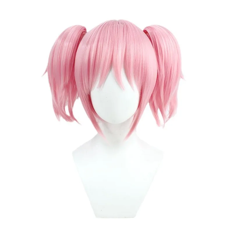 Puella magi madoka magica kaname madoka peruca cosplay anime curto rosa fofo perucas resistentes ao calor cabelo sintético festa role play