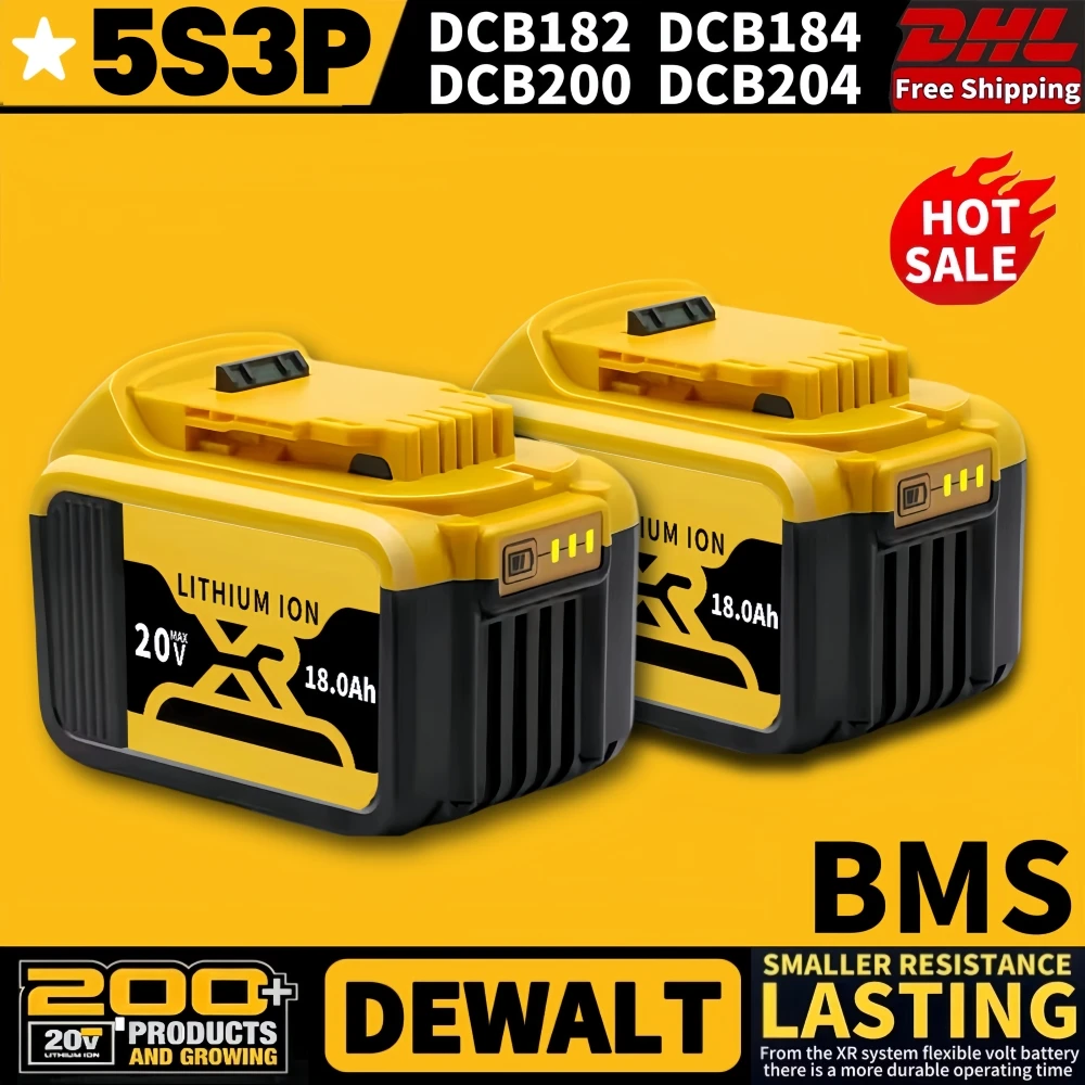 100%Original High-capacity 18.0Ah For DeWalt 20V max Tool Battery Compatible with DCB184 DCB181 DCB200 DCB206Replacement Battery