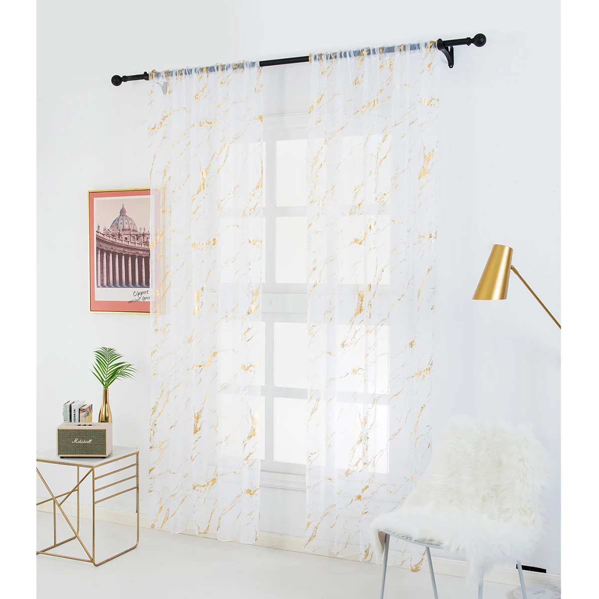 

Marble Texture Sheer Voile Curtain Rod Shading Veil Decorative Screening Tulle Window Privacy Protect Sunlight Weaken Home Decor