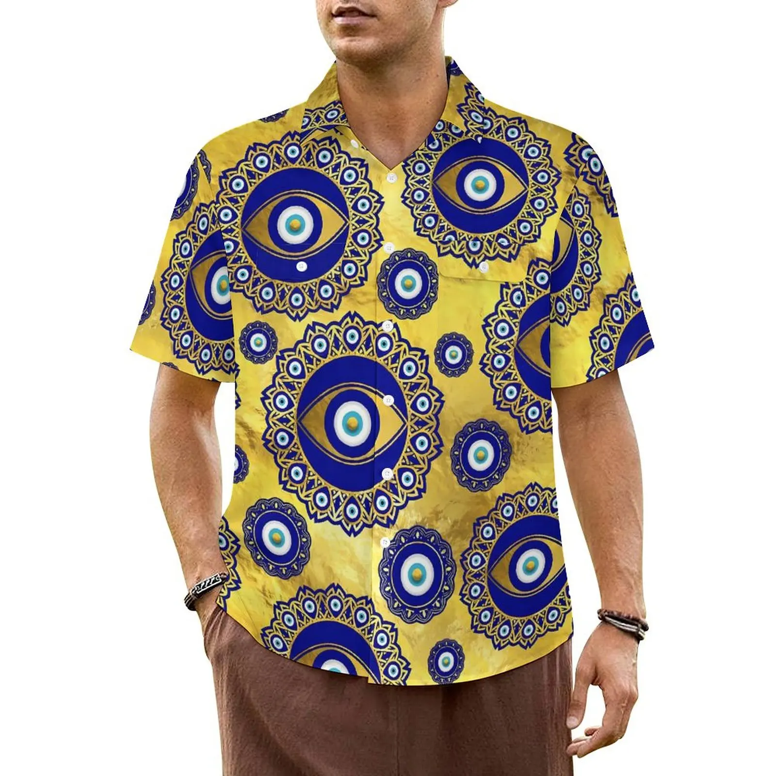 

Hawaiian Shirt Beach Evil Eye Charm Blouses Mati Mataki Print Vintage Casual Shirts Men Short Sleeve Fashion Oversize Clothing